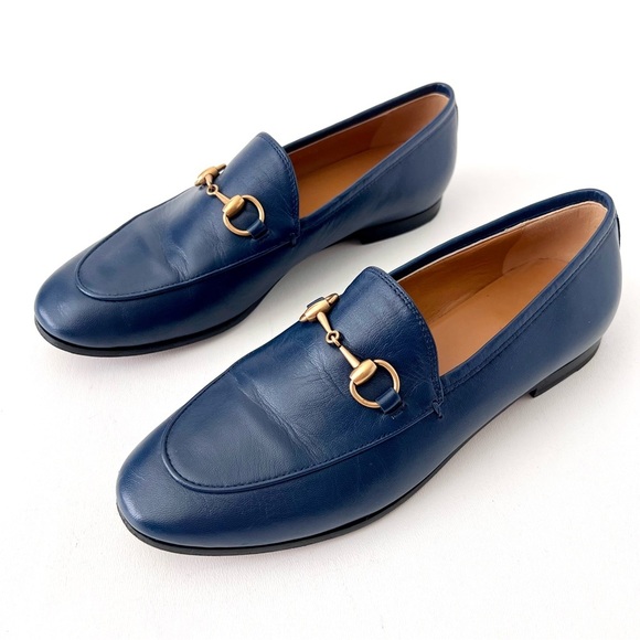 GUCCI | Navy Blue Leather Jordaan Horsebit Loafers Flats Classic Bit EU 36 - Picture 1 of 11